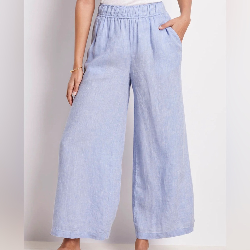 Vineyard Vines Light Blue Wide-Leg Linen Pants